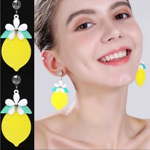 Acrylic Lemon Drop Earrings Summer 60s/Mod - Picture 1 of 3